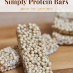 Copycat Simply Protein Bars | Healthy Helper @Healthy_Helper Soft n' chewy snack bars filled with muscle building protein and no added sugar. These Copycat Simply Protein Bars are reminiscent of their namesake but with a unique texture and taste all their own. Gluten-free, grain-free, and low-carb.