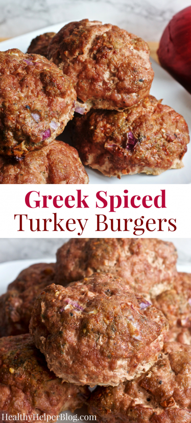 Greek Spiced Turkey Burgers | Healthy Helper @Healthy_Helper An easy turkey burger recipe with all the flavor of your favorite Greek foods! Gluten-free, paleo, and SO flavorful! You'll love these for an easy weeknight meal. 