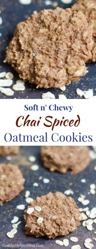 Soft n' Chewy Chai Spiced Oatmeal Cookies | Healthy Helper @Healthy_Helper Soft n' chewy Chai Spiced Oatmeal Cookies will be your new favorite treat for serving alongside a hot mug of tea or coffee! Vegan, gluten-free, and so delicious. They make the perfect snack for when you want something sweet, yet wholesome! 