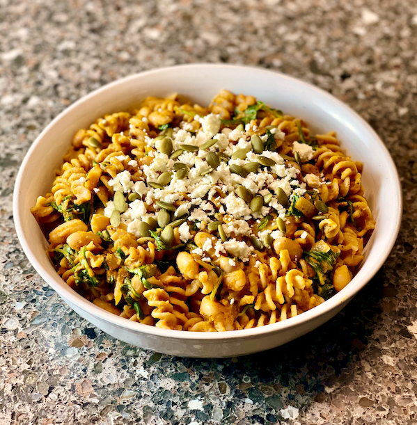Savory Pumpkin Pasta | A one-pot vegetarian pasta dish filled with seasonal ingredients and flavors. This Savory Pumpkin Pasta is a sweet and savory comfort food meal that your whole family will love!