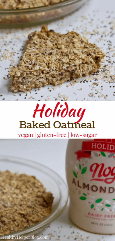Holiday Baked Oatmeal | Healthy Helper Eggnog flavored baked oatmeal filled with healthy ingredients is perfect for a special holiday season breakfast. Vegan, gluten-free, and low in sugar, these Holiday Baked Oats will be your new favorite family breakfast. 