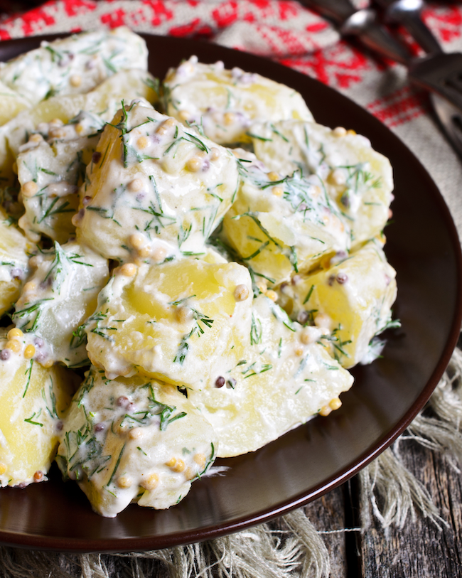 A high-protein take on classic potato salad! This unique recipe is slightly sweet and slightly salty with a delicious mix of flavors and textures. The use of skyr instead of mayo and the addition of steamed lentils amps up the protein while keeping this traditional side dish low in fat. Light yet rich tasting, easy to make, and perfect for your next family get-together!