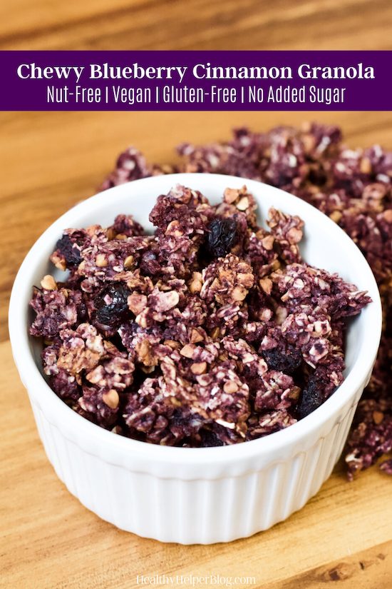 Chewy Blueberry Cinnamon Granola | Sweet blueberries pair with fragrant cinnamon in this chewy, flavorful granola! Perfect for munching as a healthy, delicious snack or quick breakfast on the go. Vegan and gluten-free with no added sugars.