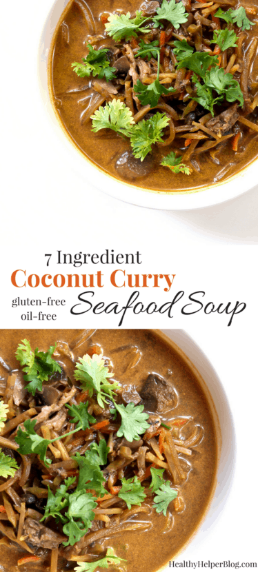 7-Ingredient Coconut Curry Seafood Soup | Healthy Helper @Healthy_Helper This delicious, exotically flavored recipe combines all that you love about soup with the unique taste of curry. Inspired by travels in Southeast Asia, 7-Ingredient Coconut Curry Seafood Soup is easy-to-make and gluten-free. Packed with veggies, lean protein, and bold flavors of ginger, curry, and coconut, too! 