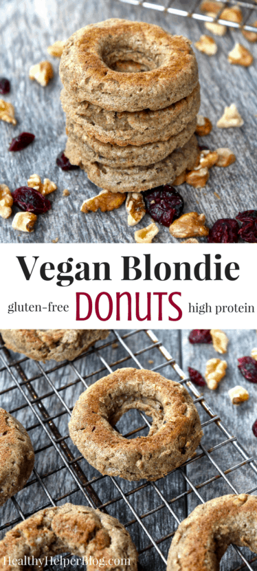 Vegan Blondie Donuts | Healthy Helper @Healthy_Helper Blondies take donut form in this deliciously sweet vegan treat recipe! These mini donuts are fudgy and dense just like a blondie yet have the classic shape and look of a donut. Gluten-free, flourless, and full of plant-based protein, making them a perfect anytime snack! 