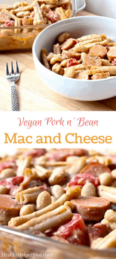 Vegan Pork n' Bean Mac and Cheese | Healthy Helper @Healthy_Helper The ultimate vegan comfort food! This recipe combines two classic childhood staples and turns them into a healthy, wholesome meal that's totally kid friendly! Cheesy, creamy, savory, and so hearty. You'll me 'mmm-ing' your way through a bowl of this mac and cheese bake. 