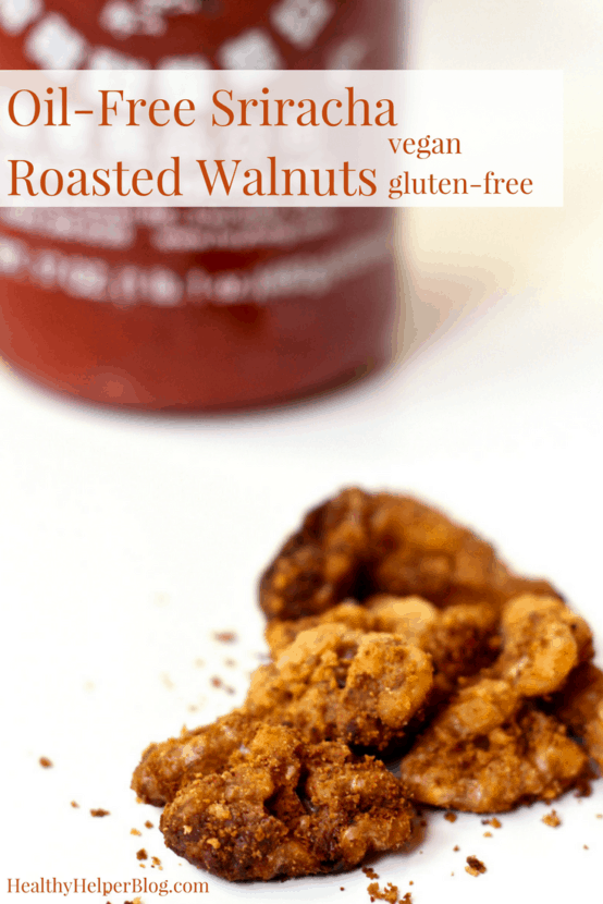Oil-Free Sriracha Roasted Walnuts | Healthy Helper @Healthy_Helper Deliciously spicy and savory roasted walnuts! Perfect for munching on during snack time or for a quick boost of energy during the day. These Sriracha Roasted Walnuts are oil-free, gluten-free, and vegan!