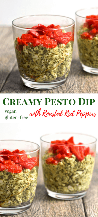Creamy Vegan Pesto Dip with Roasted Red Peppers | Healthy Helper @Healthy_Helper Rich, creamy, and perfect for munching on as an appetizer or snack! This Vegan Pesto Dip is full of flavor, delicious smooth texture, and just the right amount of sweetness from the roasted red peppers. Perfect for pairing with your favorite wine!