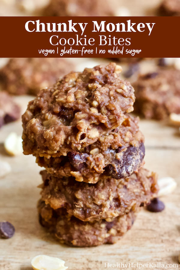 Chunky Monkey Cookie Bites | These delectable Chunky Monkey Cookie Bites are everything you could want in a healthy treat! Vegan, gluten-free, no added sugar, and FULL of chocolate goodness. Perfect for snacking on the go!