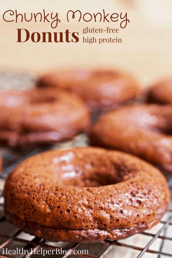 Chunky Monkey Donuts | Healthy Helper @Healthy_Helper Chocolate, peanut butter, and banana deliciousness all in one amazing homemade donut recipe! By combining a few simple, real food ingredients you get a batch of soft n' fluffy donuts that are sweet and perfectly healthy for snacking on whenever a donut craving strikes. Gluten-free and high protein!
