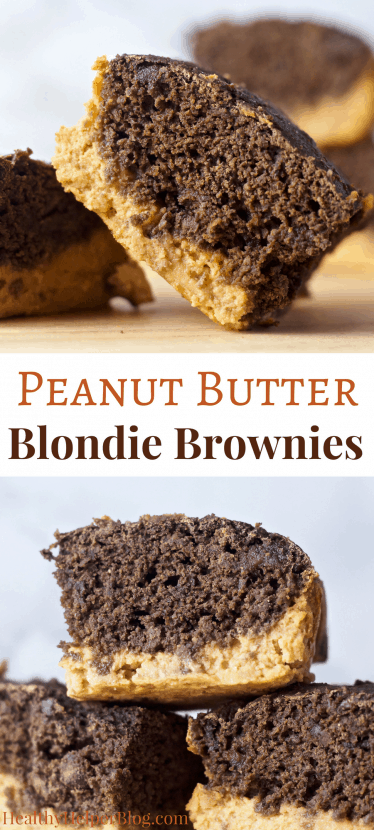 Peanut Butter Blondie Brownies | Healthy Helper @Healthy_Helper The best DOUBLE DESSERT you'll ever have! Luscious peanut butter blondies meet decadent chocolate chunk brownies in this amazing dessert recipe. Vegan, gluten-free, and date-sweetened...these are the sweet treat you can feel great about indulging in!