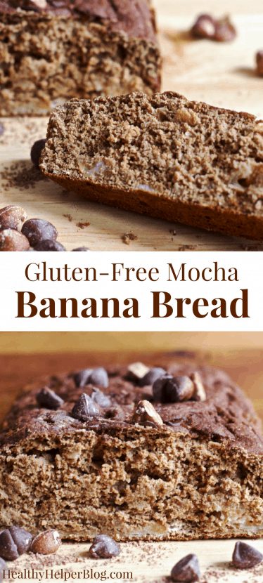 Gluten-Free Mocha Banana | Healthy Helper @Healthy_Helper Banana bread with a buzz! Cocoa, coffee, and sweet bananas all in one amazing gluten-free banana bread recipe. Perfect for when you need a quick snack or energy boost.