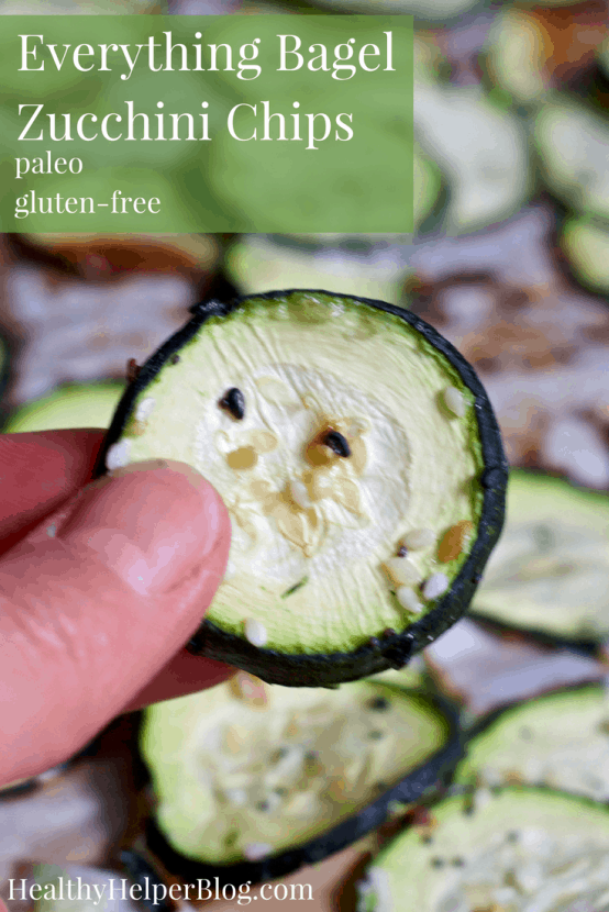3 Ingredient Everything Bagel Zucchini Chips [gluten-free + paleo] | Healthy Helper @Healthy_Helper A light, delicious side dish full of vegetables for your favorite comfort food entree. No need for bread or grains to make these deliciously savory Everything Bagel Zucchini Chips! Gluten-free, paleo, and high protein. 