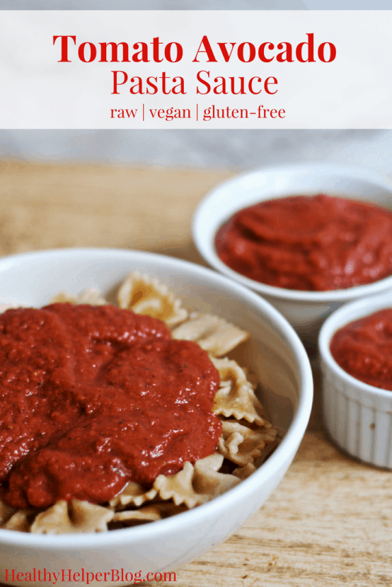 Tomato Avocado Pasta Sauce | Healthy Helper @Healthy_Helper Creamy, delicious pasta sauce made with fresh, whole food ingredients! Avocados are the star of this raw, vegan Tomato Avocado sauce and lend their creamy consistency to make it extra rich tasting! Gluten-free, oil-free, and perfect for topping your favorite pasta with.