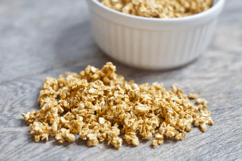 Savory Southwestern Granola | Healthy Helper @Healthy_Helper A savory spin on a classic snack! This cheesy, salty Southwestern Granola is crunchy and satisfying. It's high protein, naturally gluten-free, and low in fat. Perfect for munching on the go and changing things up from your usual snack options.