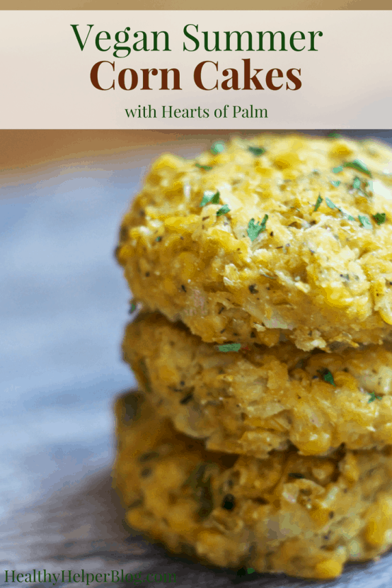Healthy Summer Corn Cakes | Healthy Helper @Healthy_Helper An easy, healthy Summer Corn Cake recipe that's vegan and gluten-free. Baked instead of fried, these soft cakes are low-fat, oil-free, and totally unique from the inclusion of exotic Hearts of Palm. Enjoy as a meatless main dish or a plant-based side all season long.