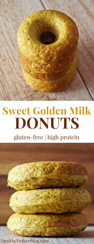 Sweet Golden Milk Donuts | Healthy Helper @Healthy_Helper Healthy, high protein donuts that shine as golden as the sun! Get your daily dose of inflammation fighting turmeric in with these, Sweet Golden Milk Protein Donuts. Gluten-free, whole grain, and full of delicious flavor.