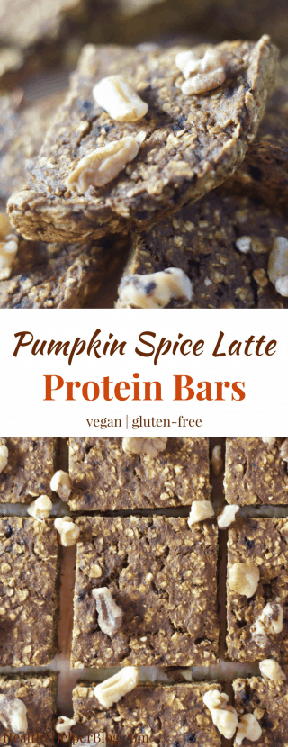 Pumpkin Spice Latte Protein Bars | Healthy Helper @Healthy_Helper Your favorite fall beverage in PROTEIN BAR form! Take your Pumpkin Spice Latte on the go for munching pre- or post-workout with these delicious vegan, gluten-free bars! Soft, doughy, and full of plant-based protein. It's totally fine to be basic with your snacks.