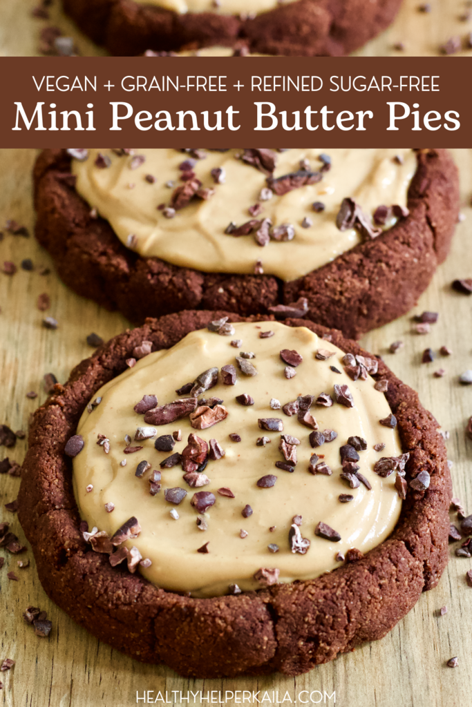 Mini Vegan Peanut Butter Pies | These easy to make, Mini Vegan Peanut Butter Pies are the ultimate peanut butter lovers dessert! They are naturally-sweetened, high in plant-based protein, gluten-free, and taste like the original.
