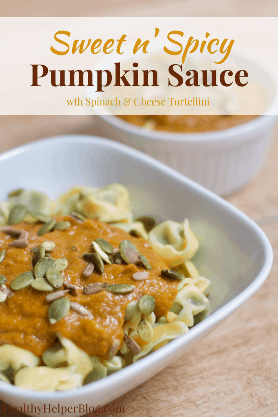 Sweet n' Spicy Pumpkin Sauce with Spinach Tortellini | Healthy Helper @Healthy_Helper A creamy, seasonal sauce with subtle sweetness and lots of spice! This Sweet n' Spicy Pumpkin Sauce is vegan, gluten-free, and filled with flavorful herbs and spices. Paired with crave-worthy tortellini, you have a meal that's fit for fall! 