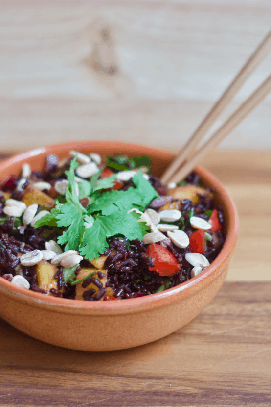 Forbidden Black Rice Mango Salad | Healthy Helper @Healthy_Helper You'll experience a taste and flavor explosion upon first bite of this incredible Forbidden Black Rice Mango Salad. Sweet, savory, crunchy, and chewy...this vegan and gluten-free side dish has everything you crave. Filling, nutrient dense, and so tasty! 
