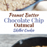 Peanut Butter Chocolate Chip Oatmeal Cookie Skillet | Healthy Helper @Healthy_Helper Ooey gooey cookie deliciousness! This soft and doughy half-baked cookie skillet is full of peanut butter & chocolate, while bursting with whole grain goodness and healthy fats. Vegan, gluten-free, and so easy to make!