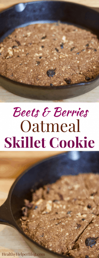 Beets & Berries Oatmeal Skillet Cookie | Healthy Helper @Healthy_Helper Fruity, sweet, and chockfull of nuts! This Beets & Berries Oatmeal Skillet Cookie is a healthy spin on a classic oatmeal raisin cookie jazzed up with superfoods. Vegan, gluten-free, and fruit-sweetened, this delicious, wholesome dessert is perfect for pairing with your favorite ice cream! 
