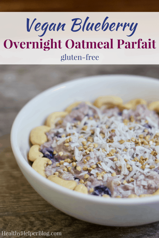 Vegan Blueberry Overnight Oatmeal Parfait | Healthy Helper @Healthy_Helper Thick n' creamy overnight oats with the sweetness of blueberries and crunchy nuts throughout! Vegan, gluten-free, and simple to make, this Blueberry Overnight Oatmeal Parfait will be your new favorite make-ahead morning meal. 
