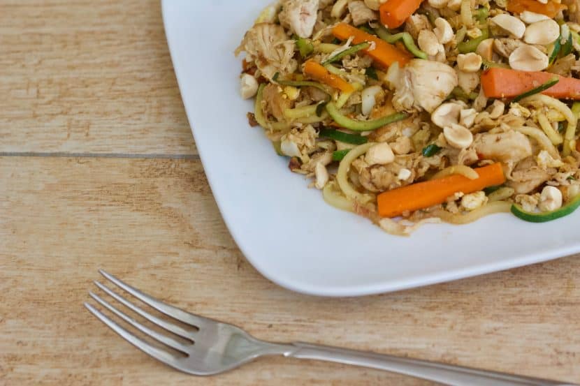 Healthy Low-Carb Chicken Pad Thai | Healthy Helper A healthy low-carb alternative to your favorite takeout meal! Full of veggies, flavor sauce, and lean proteins, this delicious Chicken Pad Thai recipe will be your new go-to for when you're craving Thai food. 