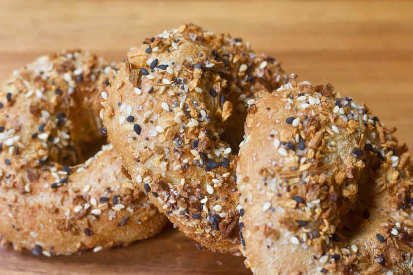 Vegan Everything Air Fryer Bagels | Healthy Helper Your favorite salty n' savory Everything bagels gone vegan and gluten-free! Made in the Air Fryer, these healthy, whole grain bagels are high low-fat, high-protein, oil-free, and require no boiling/baking. Easy to make and SO delicious with your favorite vegan cream cheese spread. 
