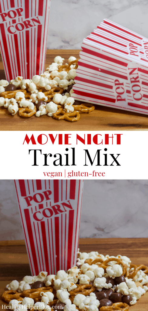 Healthy Movie Night Trail Mix | Healthy Helper A sweet and salty snack mix perfect for satisfying all your cravings while enjoying a movie with friends or family! Gluten-free, vegan, full of fiber, and a great healthy alternative to all your favorite movie snacks. This Healthy Movie Night Trail Mix will be your new go-to treat to take to the movies with you. 