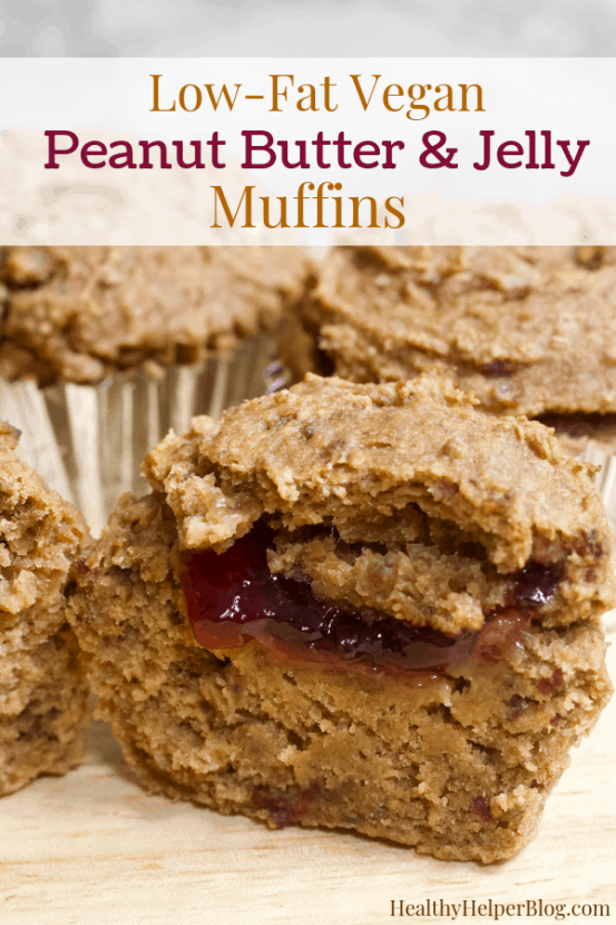 Low-Fat Vegan Peanut Butter and Jelly Muffins | Healthy Helper Your favorite combination of peanut butter and jelly in delicious muffin form! High carb, low-fat, vegan, and gluten-free these PB&J muffins will your new favorite heathy breakfast or snack to take on the go. + 10 other PEANUT BUTTER recipes for National Peanut Butter Lover's Month! 