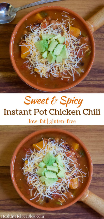 Sweet and Spicy Instant Pot Chicken Chili | A hearty chili with the perfect combination of spices and fresh ingredients. A little sweet, a little spicy, and packed with healthy ingredients. Easily made in the Instant Pot and a total crowd pleaser. 