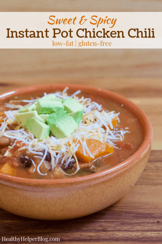 Sweet and Spicy Instant Pot Chicken Chili | A hearty chili with the perfect combination of spices and fresh ingredients. A little sweet, a little spicy, and packed with healthy ingredients. Easily made in the Instant Pot and a total crowd pleaser. 