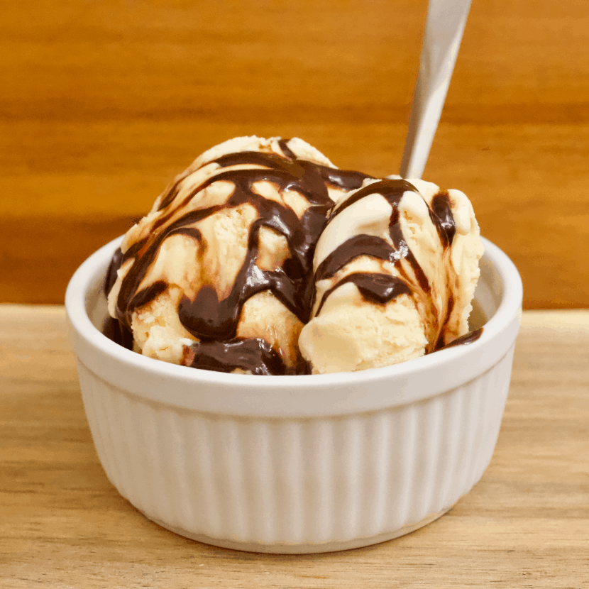 Vegan French Vanilla Ice Cream with Date-Sweetened Chocolate Sauce