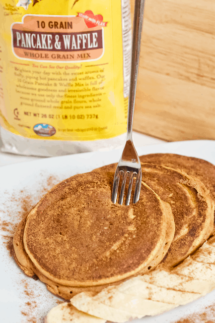 Chocolate Pumpkin Protein Pancakes | Soft n' fluffy pancakes made with high fiber pumpkin puree, chocolate protein powder, and 10 grain pancake mix! A healthy, filling alternative to traditional pancakes and perfect for satisfying a sweet tooth...no syrup needed.