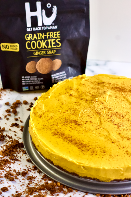 Healthy No-Bake Pumpkin Cheesecake with Ginger Snap Cookie Crust
