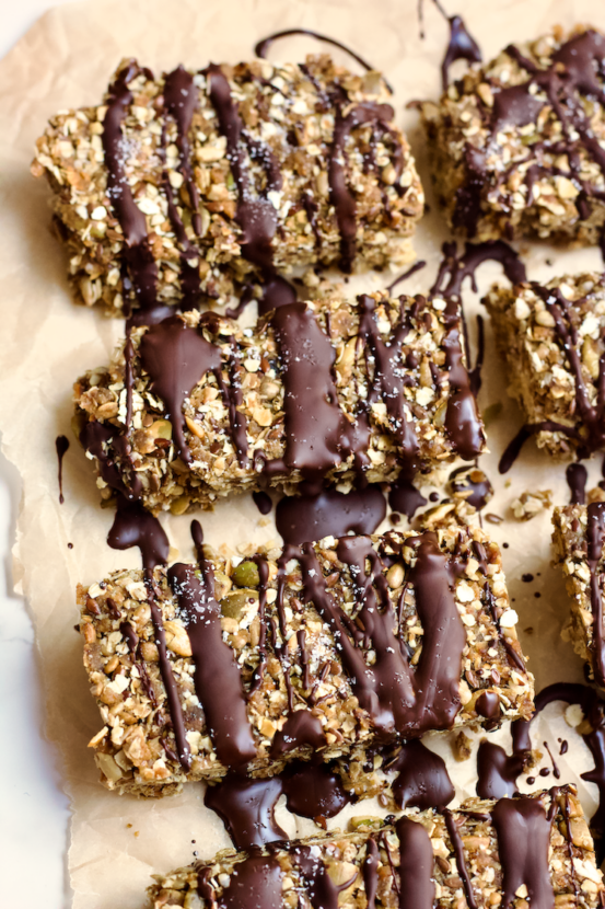 Easy, no-bake Vegan Salted Caramel Granola Bars are nut-free, gluten-free, and have no added sugar. Your new go-to healthy snack!