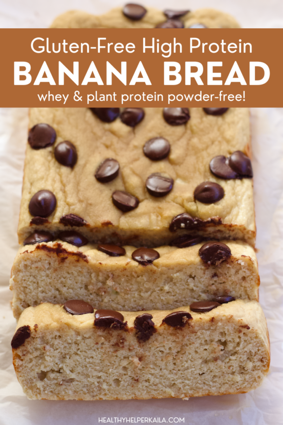 Gluten-free High Protein Banana Bread is soft, fluffy, and protein-packed! No whey or plant-based protein powder needed. No added sugar, and totally delicious!