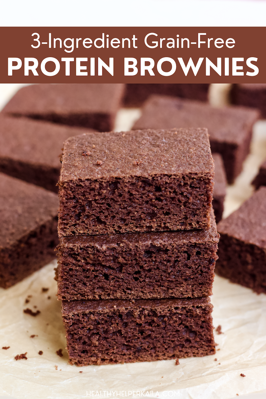 3-ingredient grain-free protein brownies are a total game changer when it comes to healthy treats! This recipe is gluten-free, dairy-free, and has NO added sugar.